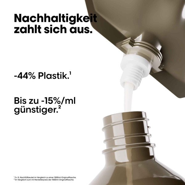 loreal-serie-expert-absolut-repair-molecular-beige-nachfuellbeutel-anwendung-wird-in-passende-flasche-gefuellt