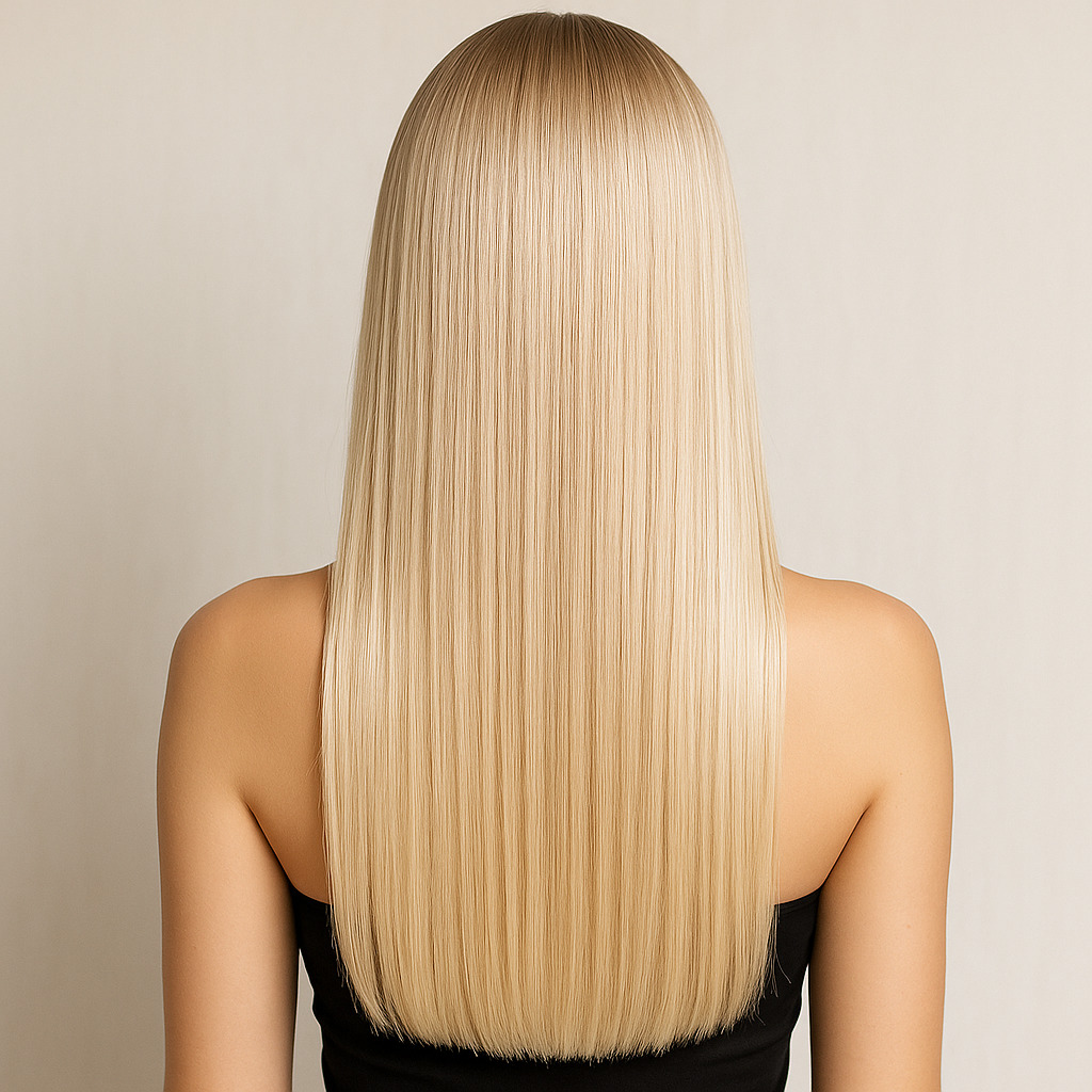 beispielbild-fuer-haareblondierung-mit-londa-light-plex-eine-dame-mit-glossy-blonde-haare-von-hinten