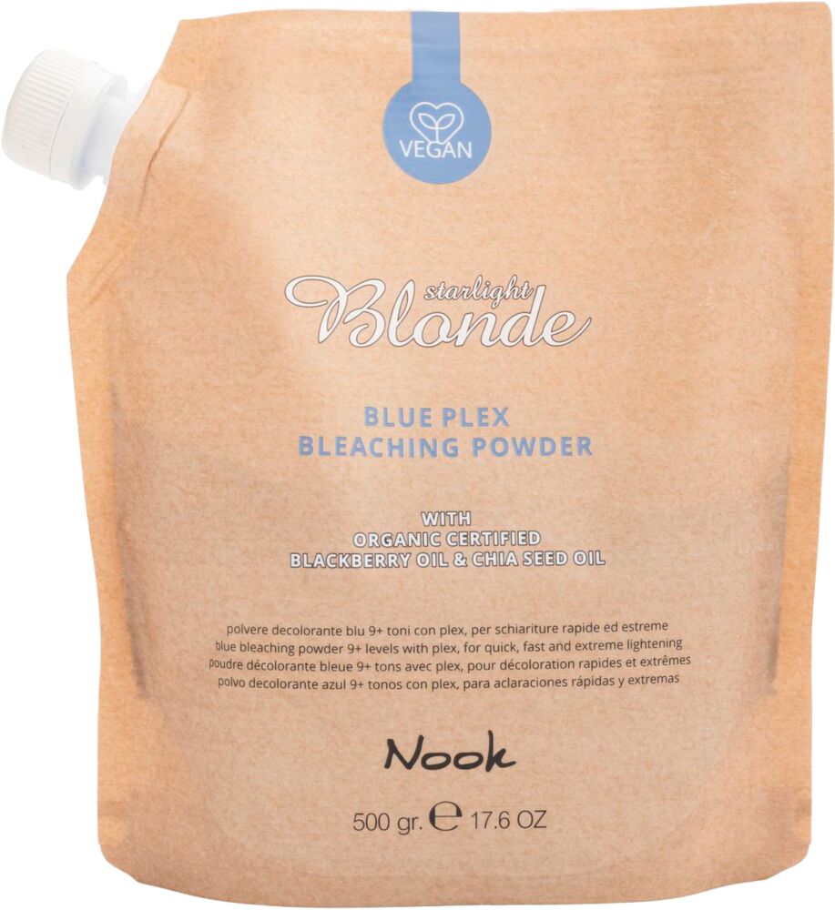 nook-starlight-blonde-blue-plex-bleaching-powder-500-g-blondierung-hellt-9-tomhoehen-auf-naturfarbene-tuete-mit-blauer-schrift