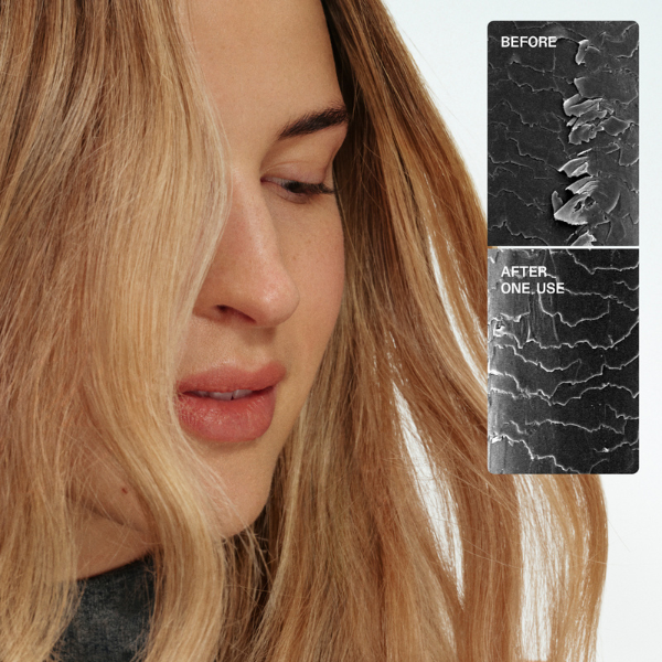 blonde-frau-mit-gesuender-aussehendem-haar-neben-vorher-nachher-darstellung-der-haarstruktur-nach-anwendung-von-olaplex-no3-plus-complete-repair-treatment