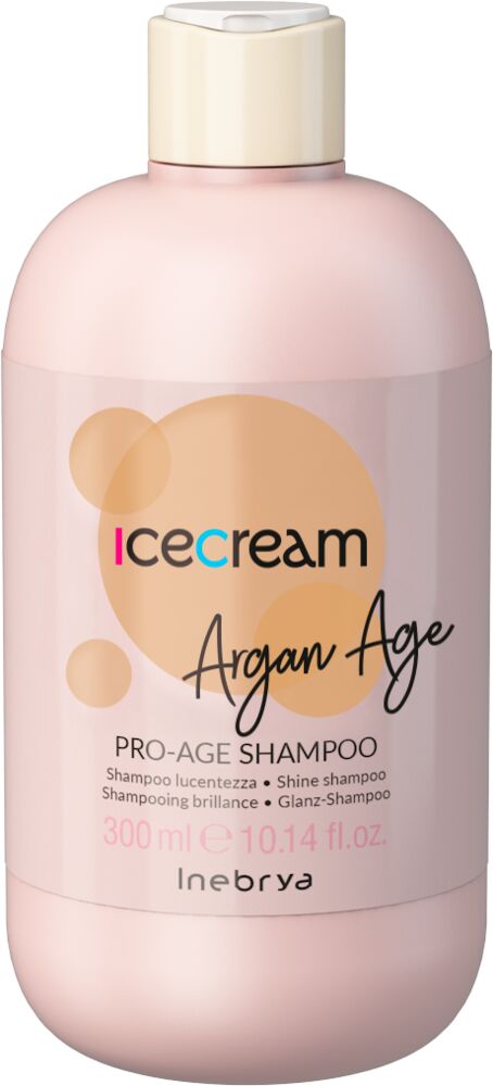 Zartrosa-Shampoo-Flasche-mit-300ml-Inebrya-Ice-Cream-Argan-Age-Pro-Age-Shampoo-Glanz-Shampoo-mit-Arganöl-fuer-reifes-trockenes-Haar