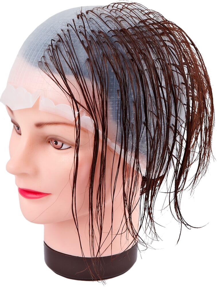 fripac-medis-salon-stylist-straehnenhaube-aus-silikonkautschuk-auf-frisierkopf-fuer-straehnentechniken-im-salon