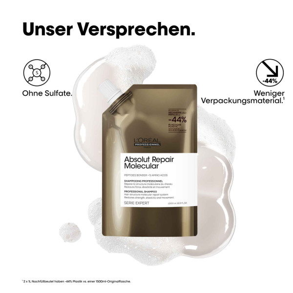 loreal-serie-absolut-repair-molecular-shampoo-brauner-nachfuellbeutel-1000ml-reparierendes-shampoo-mit-schaum-im-hintergrund