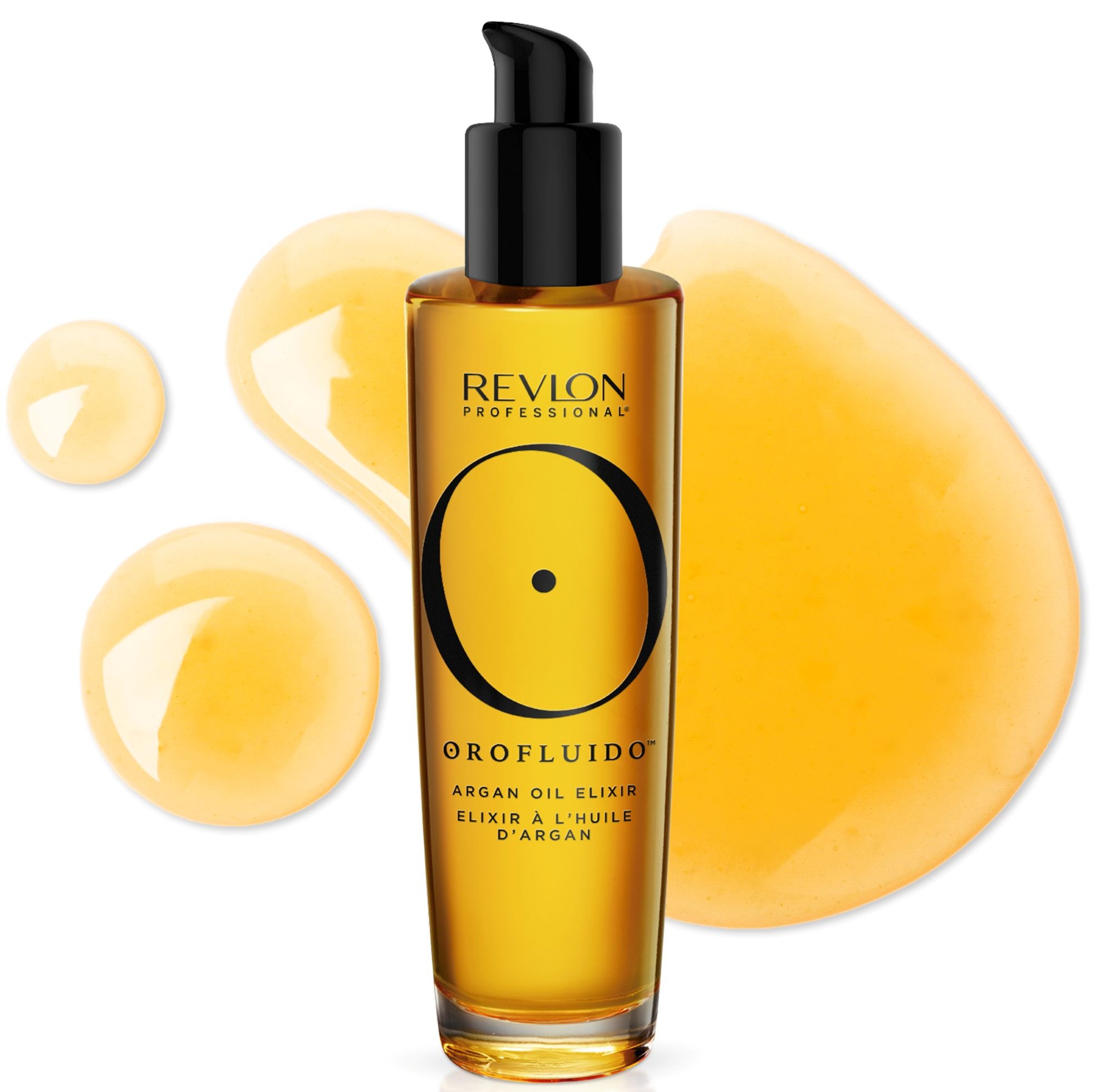 revlon-professional-orofluido-argan-oil-elixir-mit-arganoel-textur-und-produktabbildung